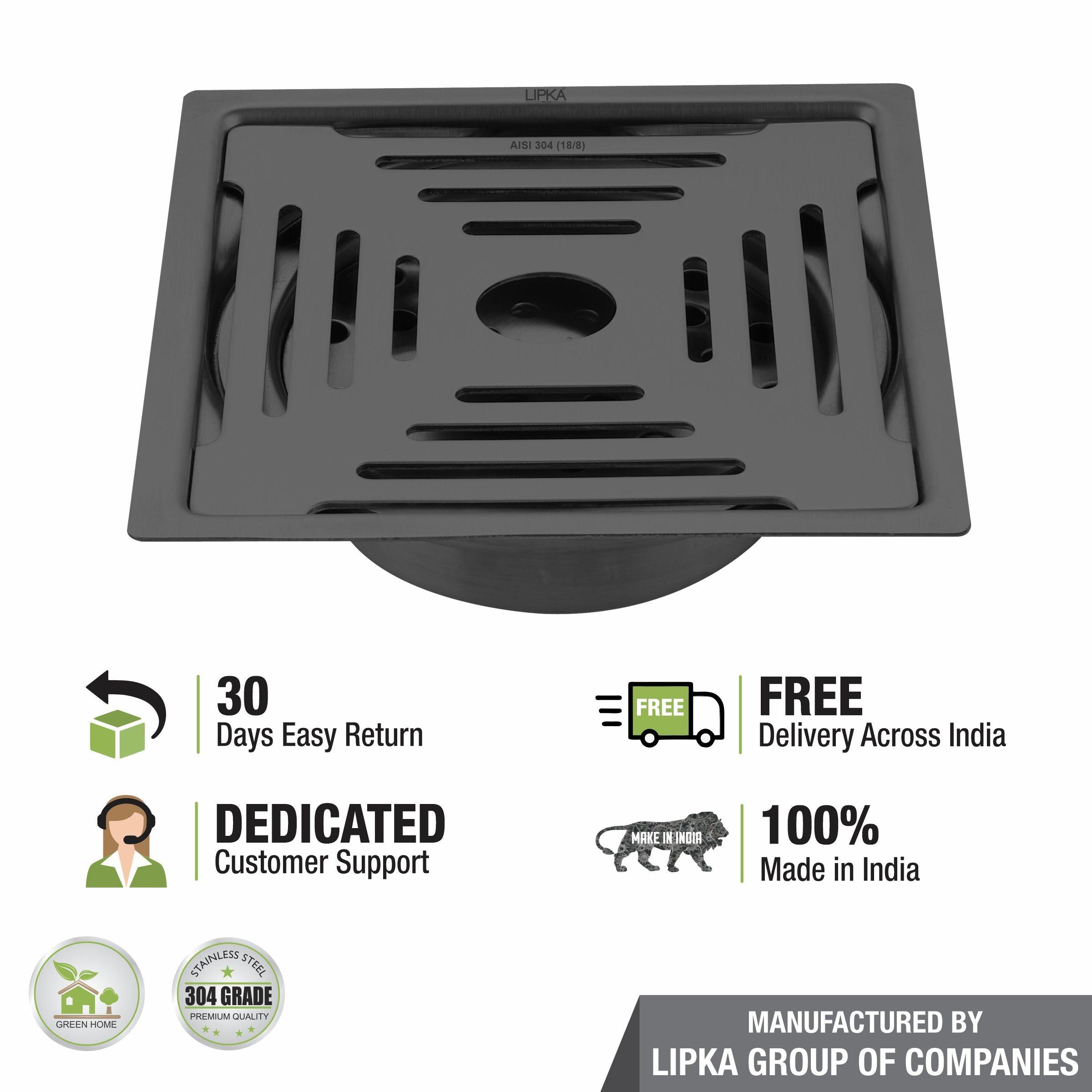 Green Exclusive Square Flat Cut Floor Drain in Black PVD Coating (5 x 5 Inches) with Cockroach Trap free delivery