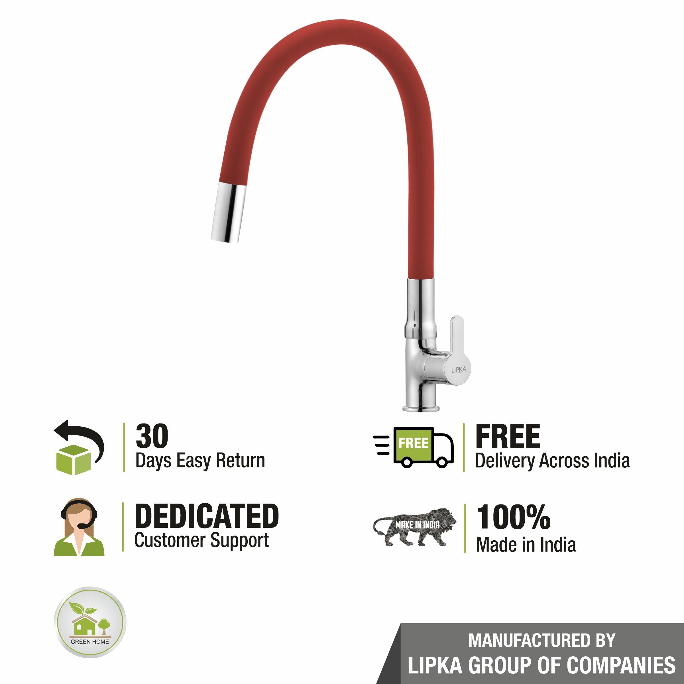 Fusion Swan Neck Brass Faucet with Flexible Silicone Spout (Red) - LIPKA - Lipka Home