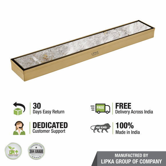 Marble Insert Shower Drain Channel - Yellow Gold (24 x 2 Inches) - LIPKA - Lipka Home