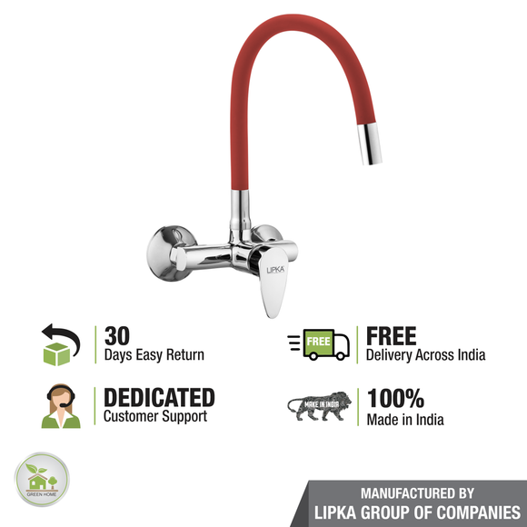 Virgo Single Lever Sink Mixer with Red Flexible Silicone Spout (20 Inches) - LIPKA - Lipka Home