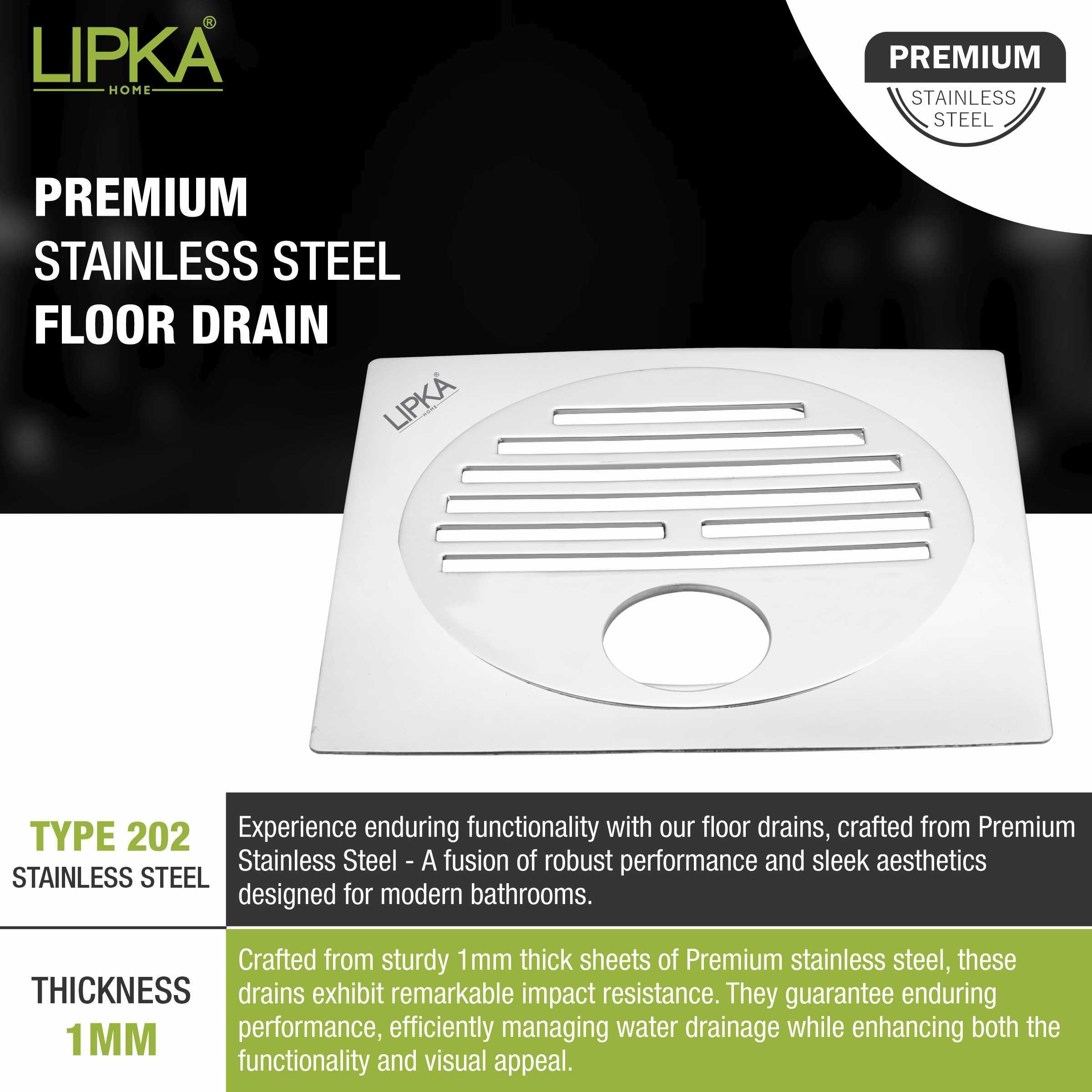 Eon Square Flat Cut Floor Drain with Golden Classic Jali and Hole (5 x 5 Inches) - LIPKA - Lipka Home