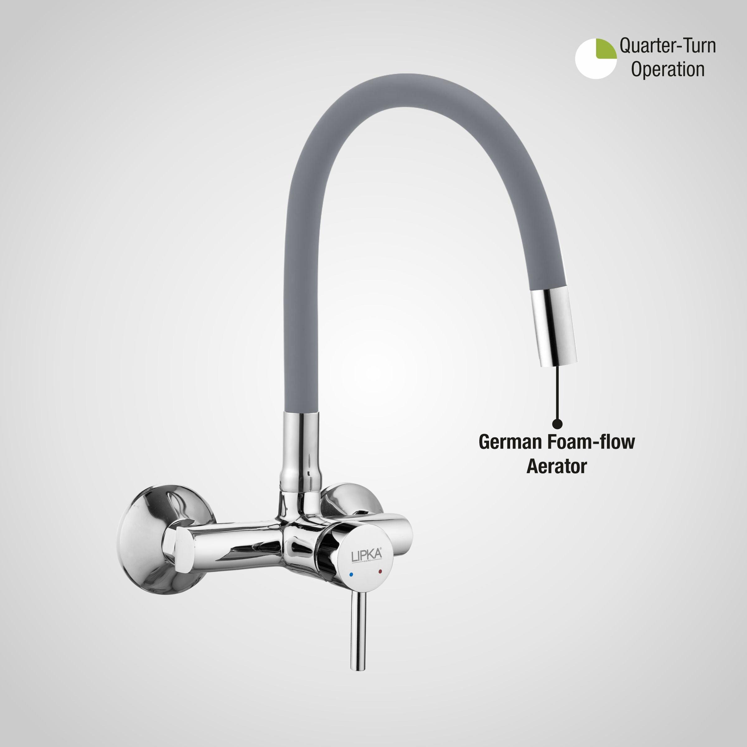 Kyron Single Lever Sink Mixer with Grey Flexible Silicone Spout (20 Inches) - LIPKA - Lipka Home