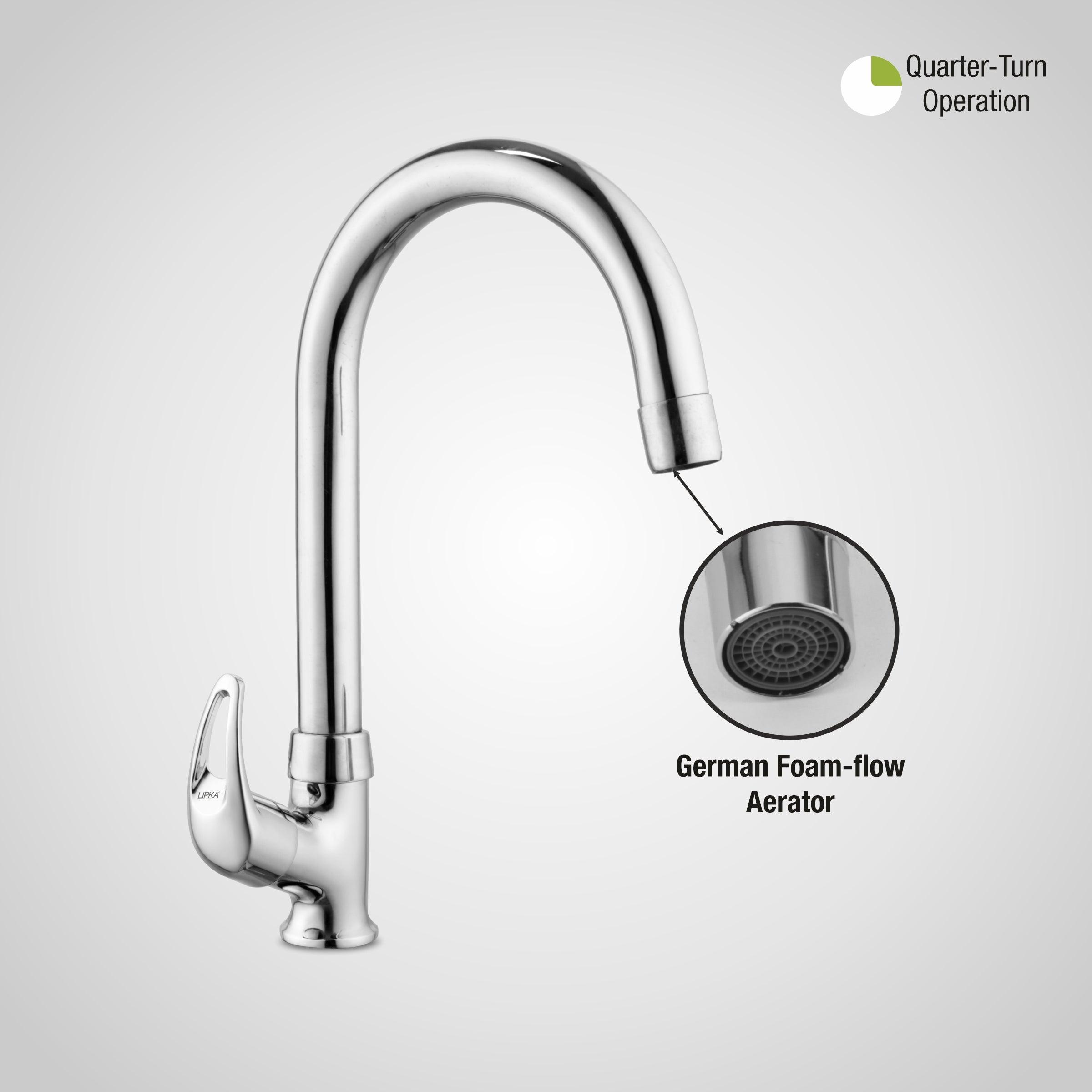 Pixel Swan Neck Brass Faucet with Round Swivel Spout (15 Inches) - LIPKA - Lipka Home