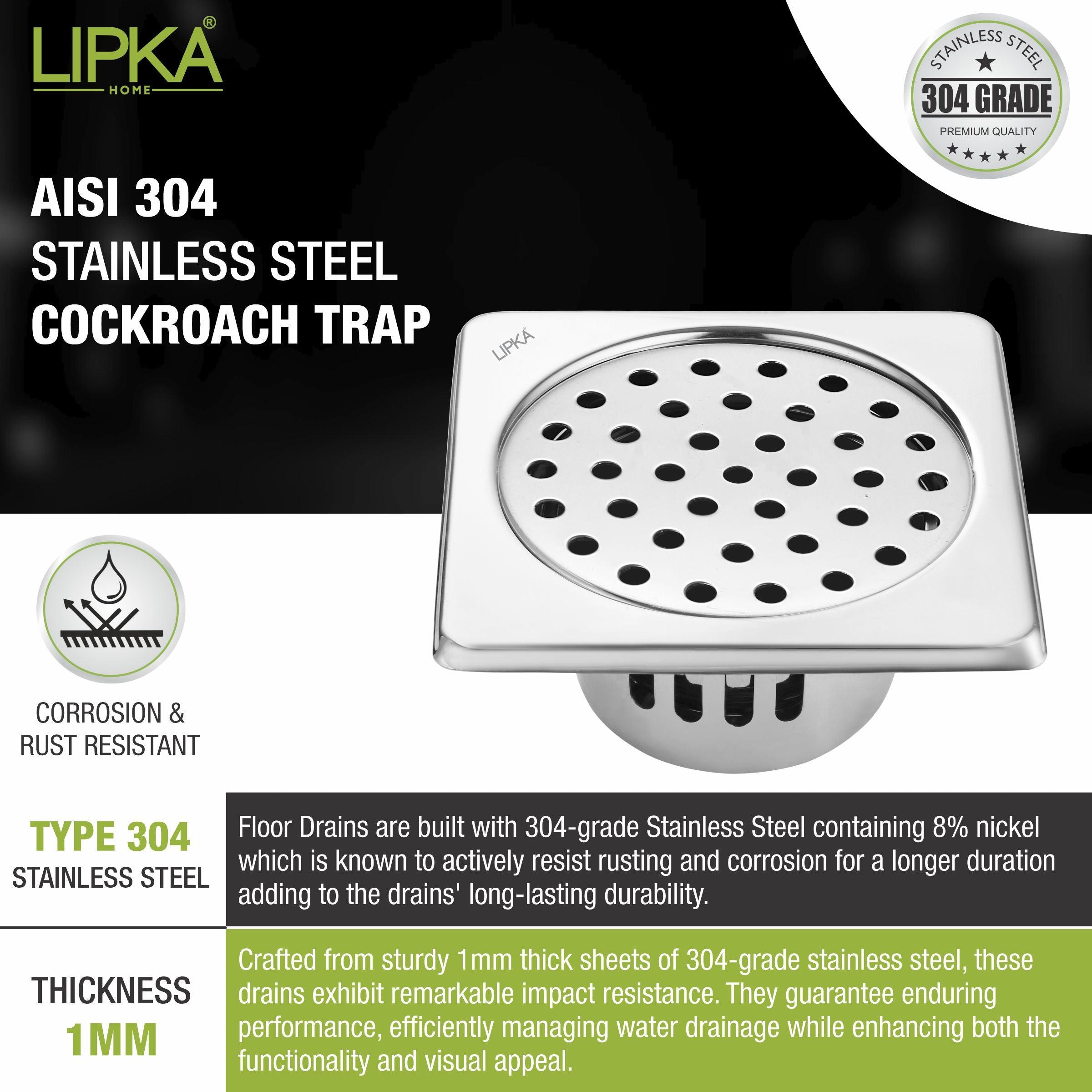 Square Floor Drain (6 x 6 Inches) with Cockroach Trap - LIPKA - Lipka Home