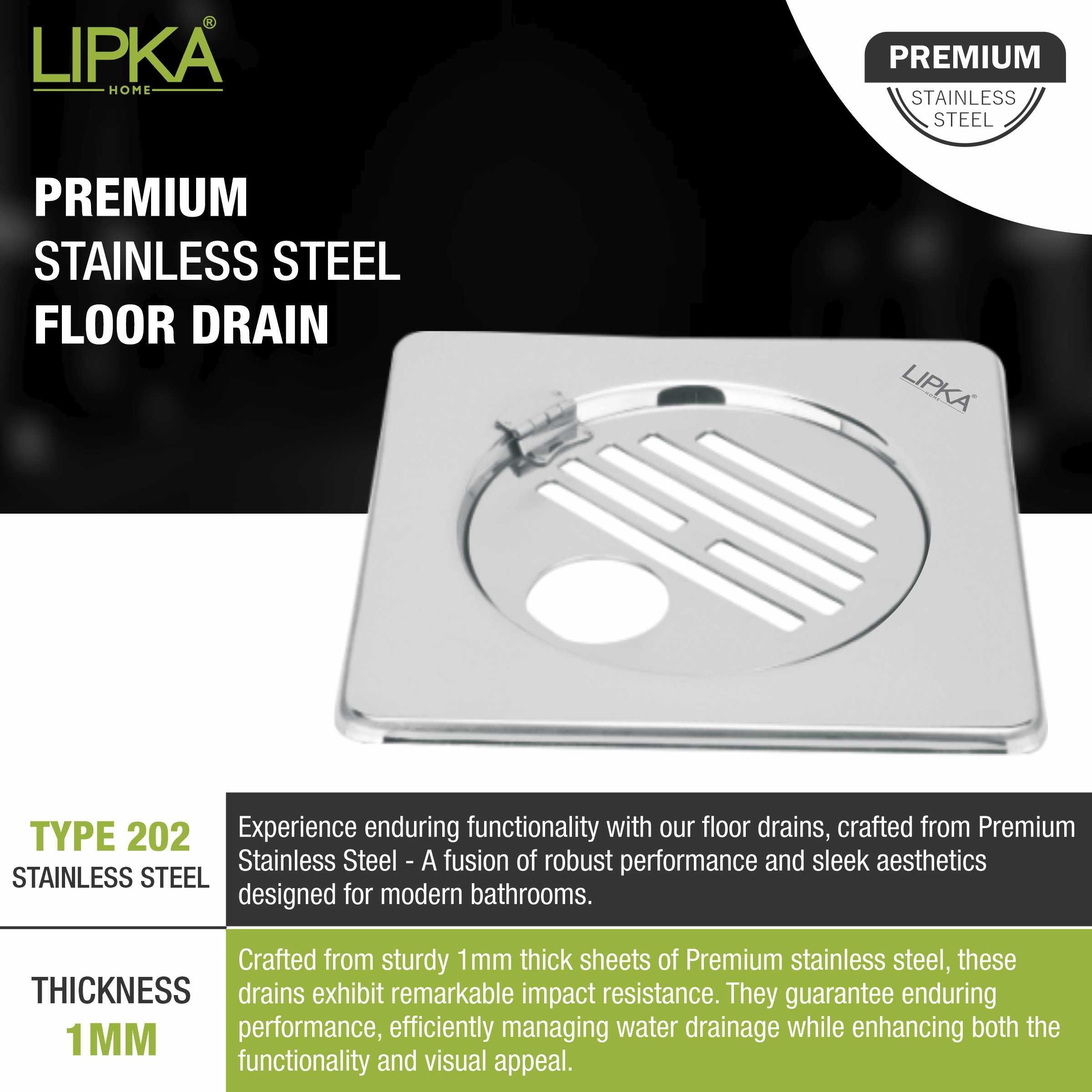 Eon Square Floor Drain with Golden Classic Jali, Hinge and Hole (6 x 6 Inches) - LIPKA - Lipka Home