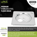 Eon Square Floor Drain with Golden Classic Jali, Hinge and Hole (6 x 6 Inches) - LIPKA - Lipka Home