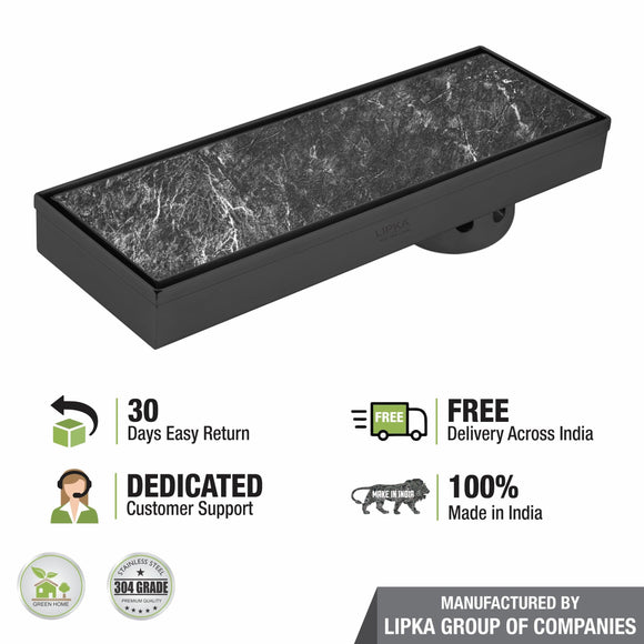 Tile Insert Shower Drain Channel - Black (12 x 5 Inches) - LIPKA - Lipka Home