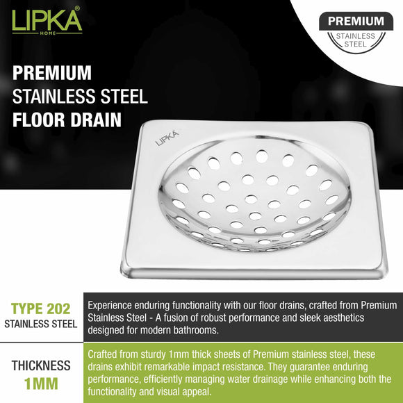 UNO Square Floor Drain (5 x 5 Inches) - LIPKA - Lipka Home