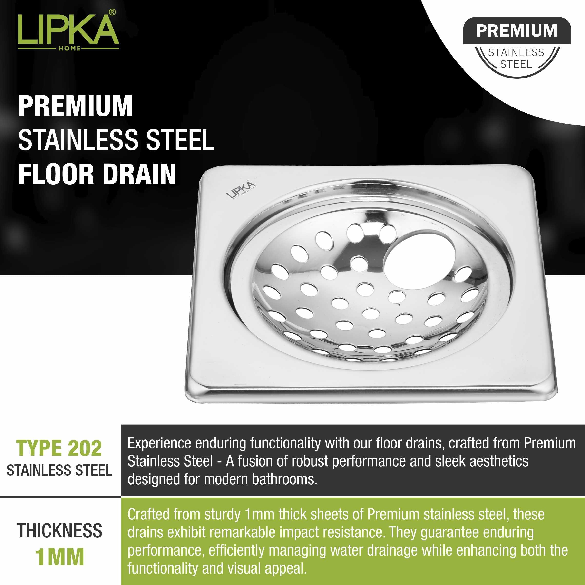 EON Square Floor Drain (5 x 5 Inches) with Hole - LIPKA - Lipka Home