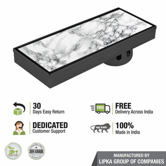 Marble Insert Shower Drain Channel - Black (12 x 5 Inches) - LIPKA - Lipka Home