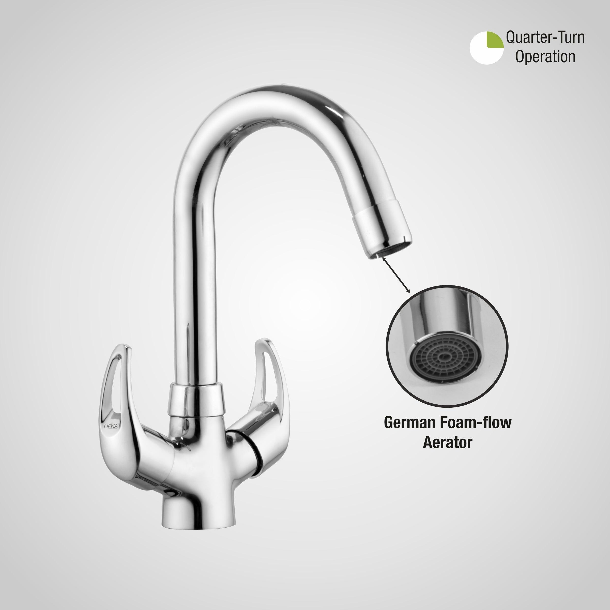 Pixel Centre Hole Basin Mixer Brass Faucet with Round Swivel Spout (12 Inches) - LIPKA - Lipka Home