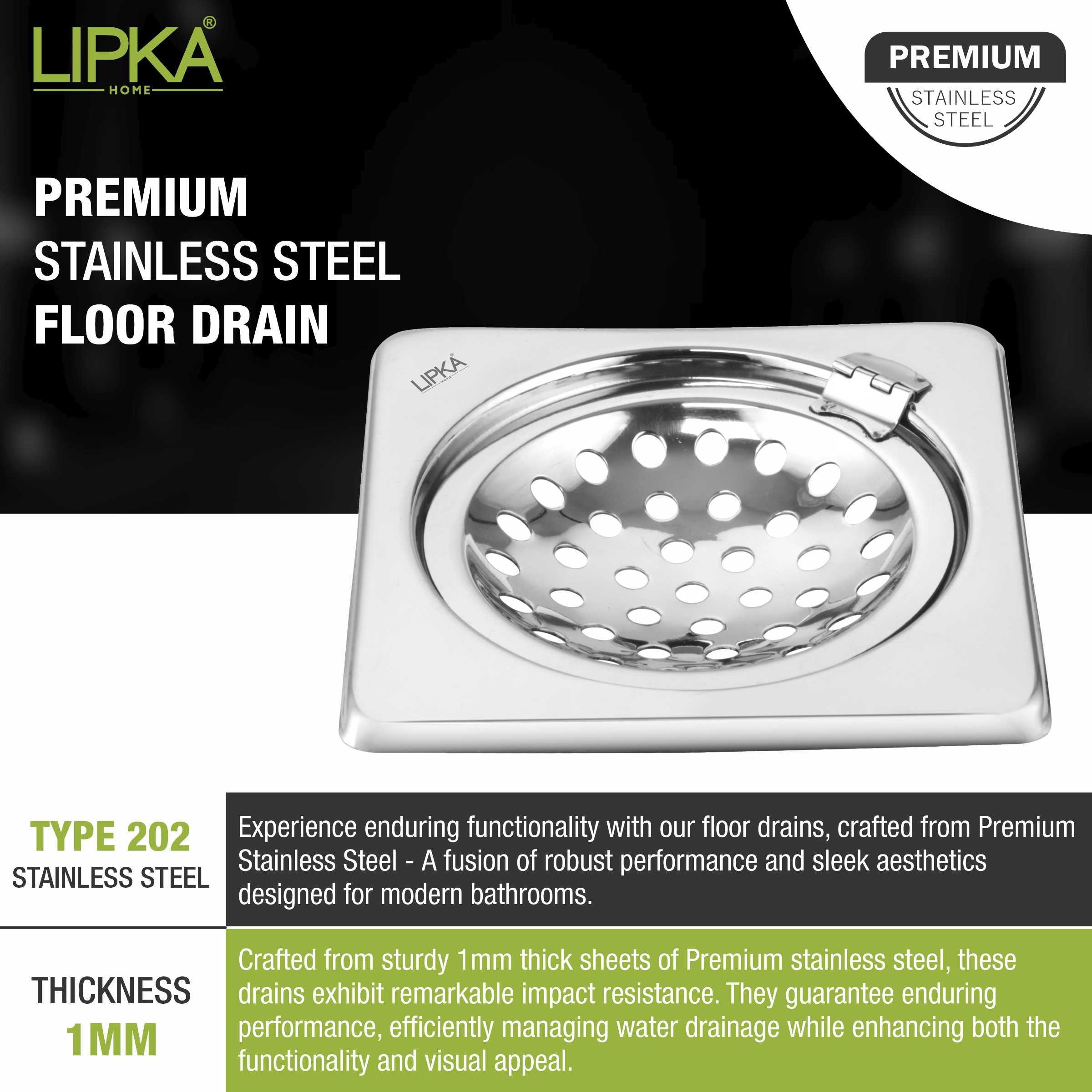 Eon Square Floor Drain with Hinge (5 x 5 Inches) - LIPKA - Lipka Home