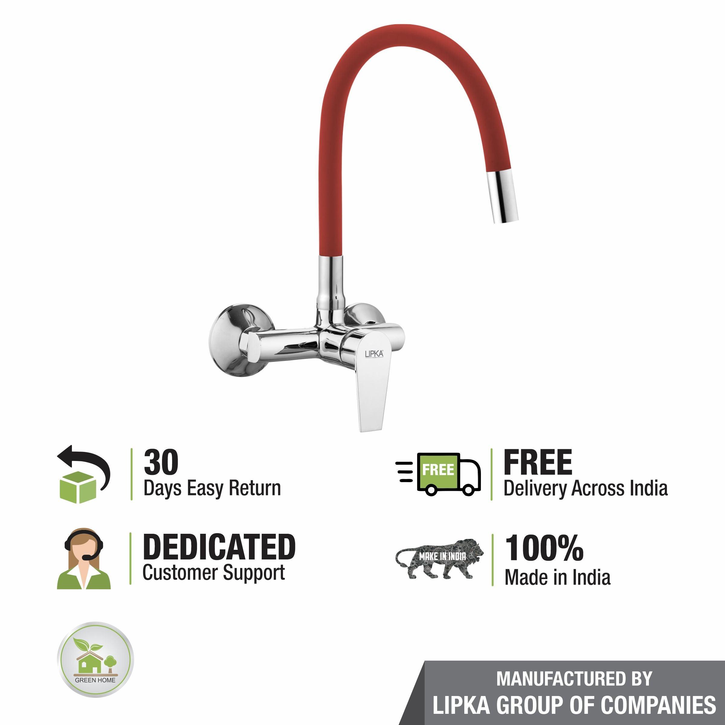 Victory Single Lever Sink Mixer with Red Flexible Silicone Spout (20 Inches) - LIPKA - Lipka Home