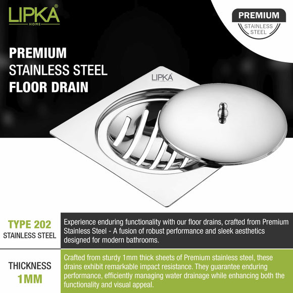 Saturn Square Flat Cut Floor Drain with Classic Jali (6 x 6 Inches) - LIPKA - Lipka Home