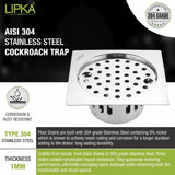 Square Flat Cut Floor Drain (5 x 5 Inches) with Lock and Cockroach Trap - LIPKA