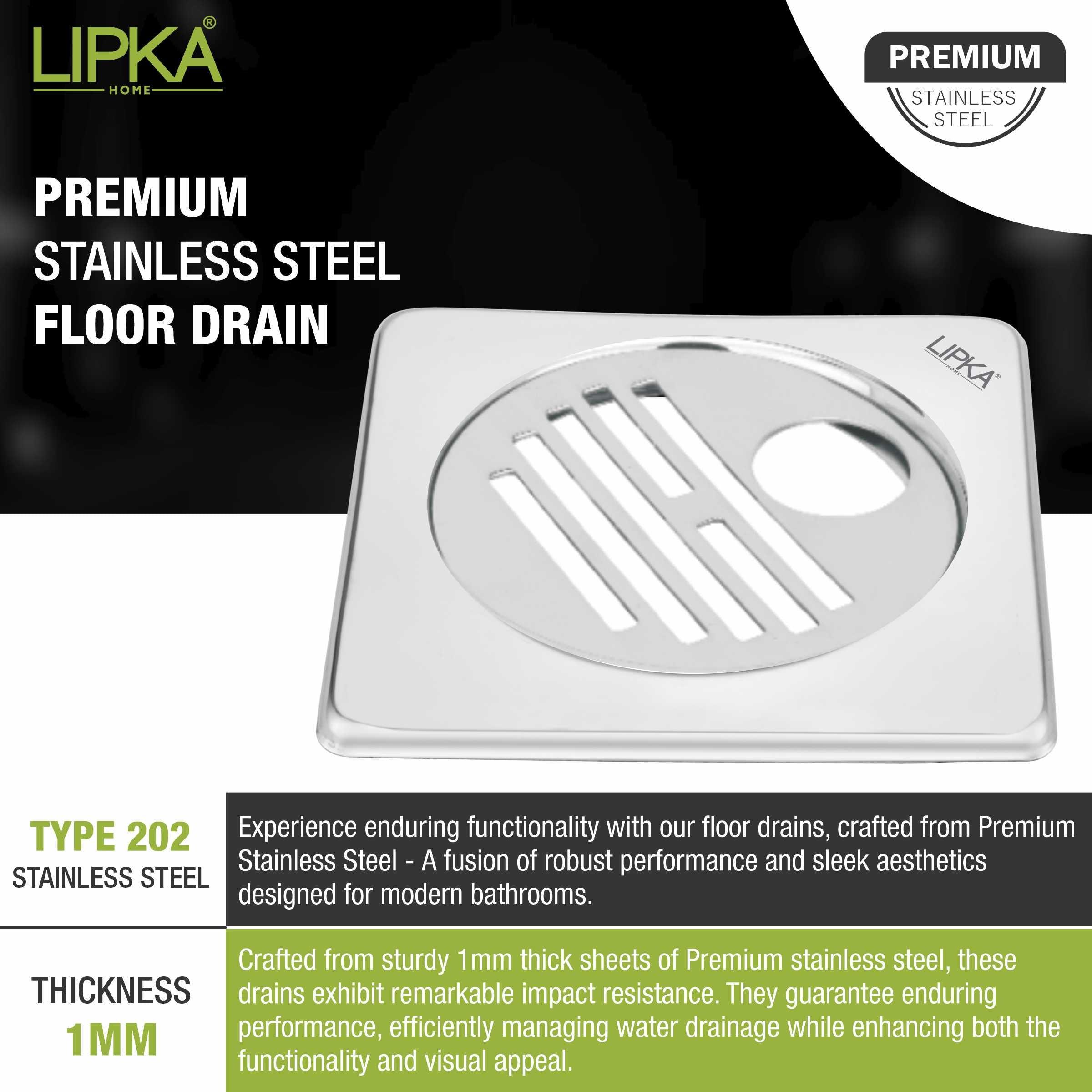 Eon Square Floor Drain with Golden Classic Jali and Hole (6 x 6 Inches) - LIPKA - Lipka Home