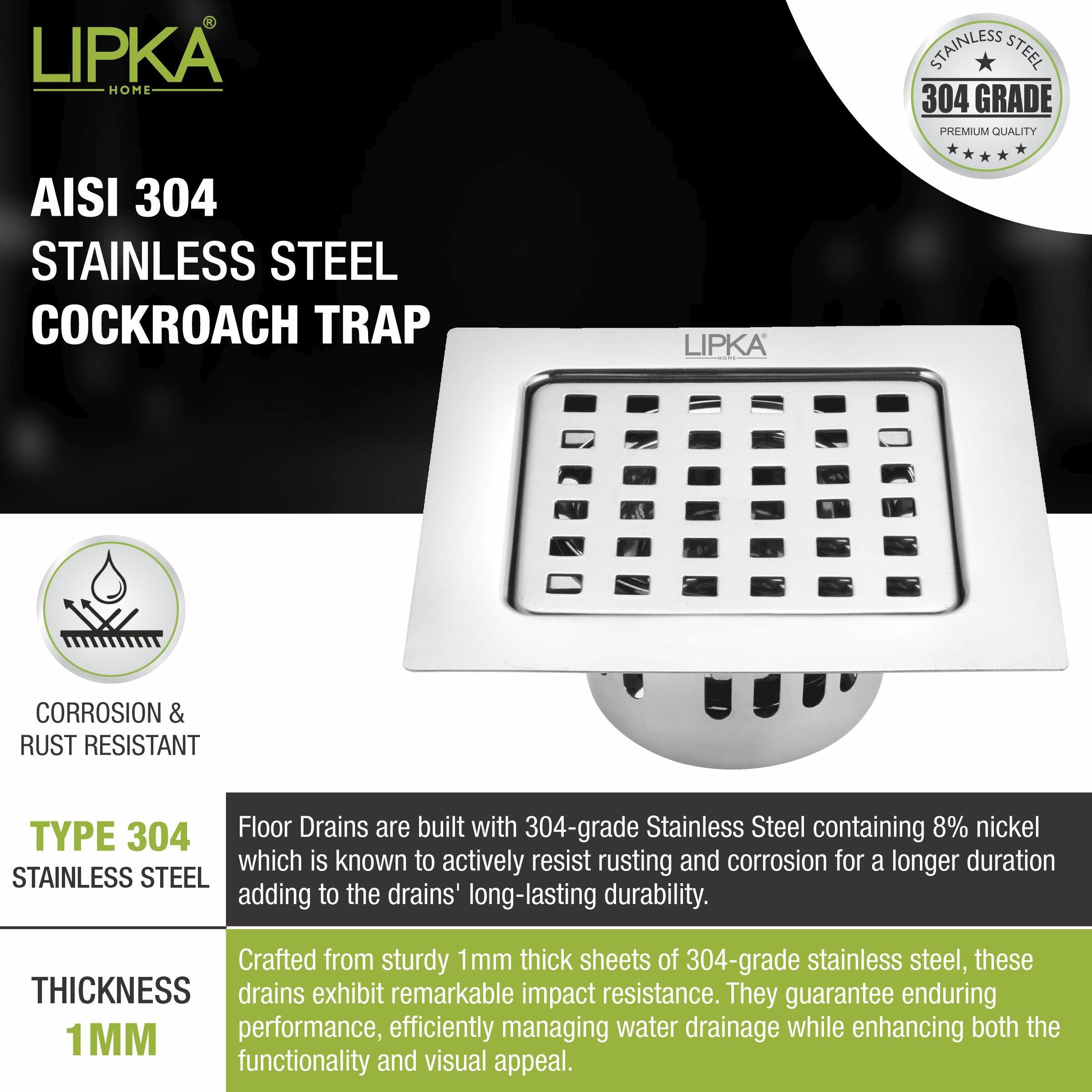 Agni Square Floor Drain (6 x 6 Inches) with Cockroach Trap- LIPKA - Lipka Home