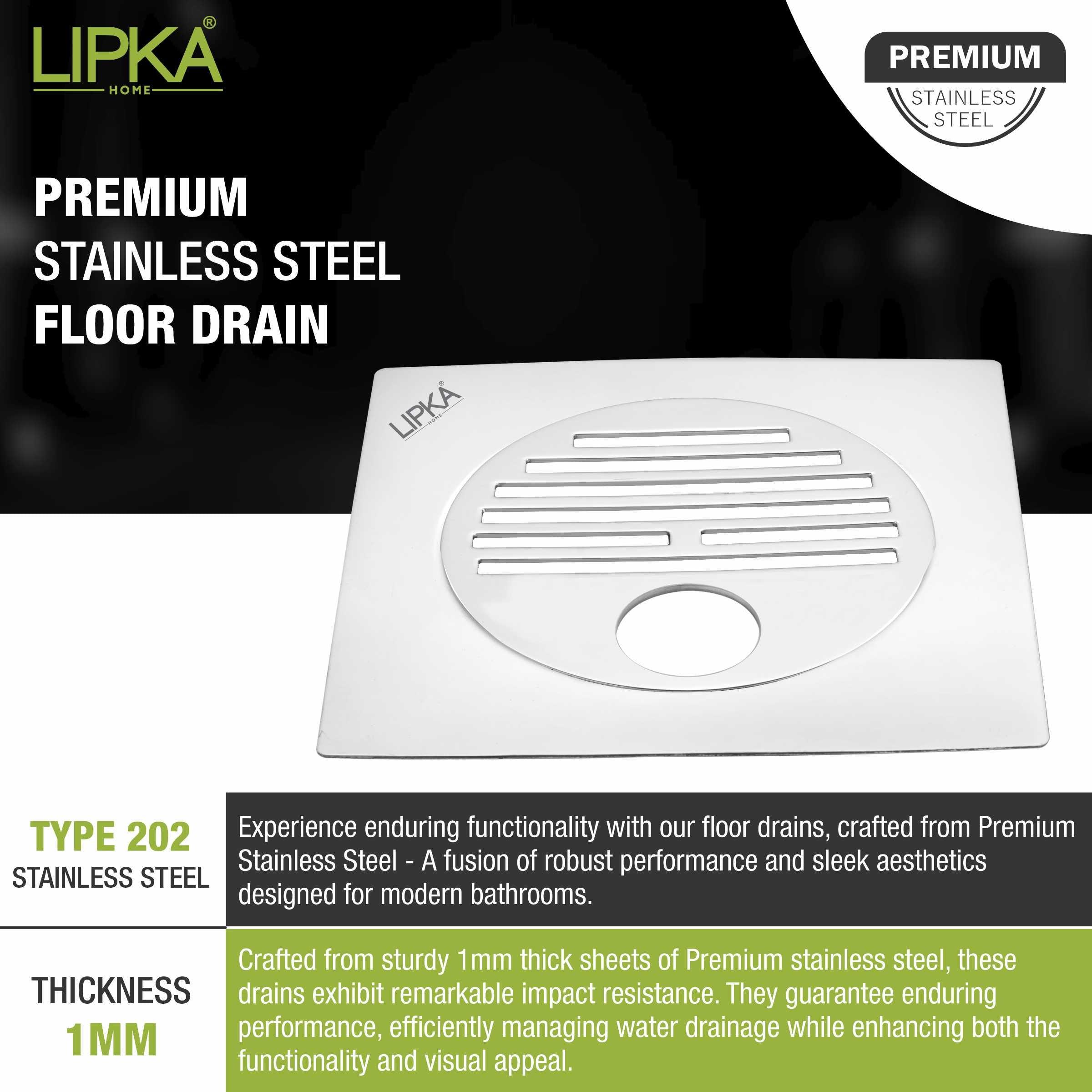 Eon Square Flat Cut Floor Drain with Golden Classic Jali and Hole (6 x 6 Inches) - LIPKA - Lipka Home