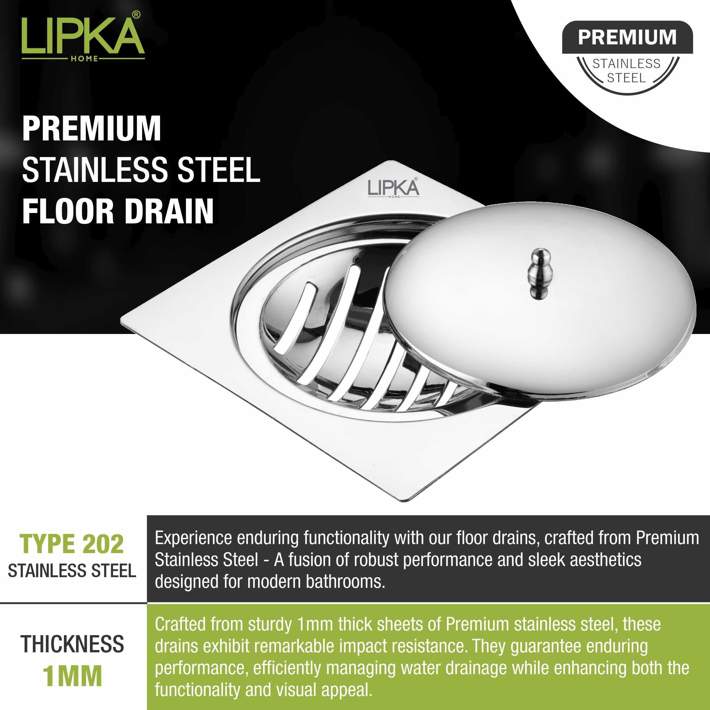 Saturn Square Flat Cut Floor Drain with Classic Jali (5 x 5 Inches) - LIPKA - Lipka Home