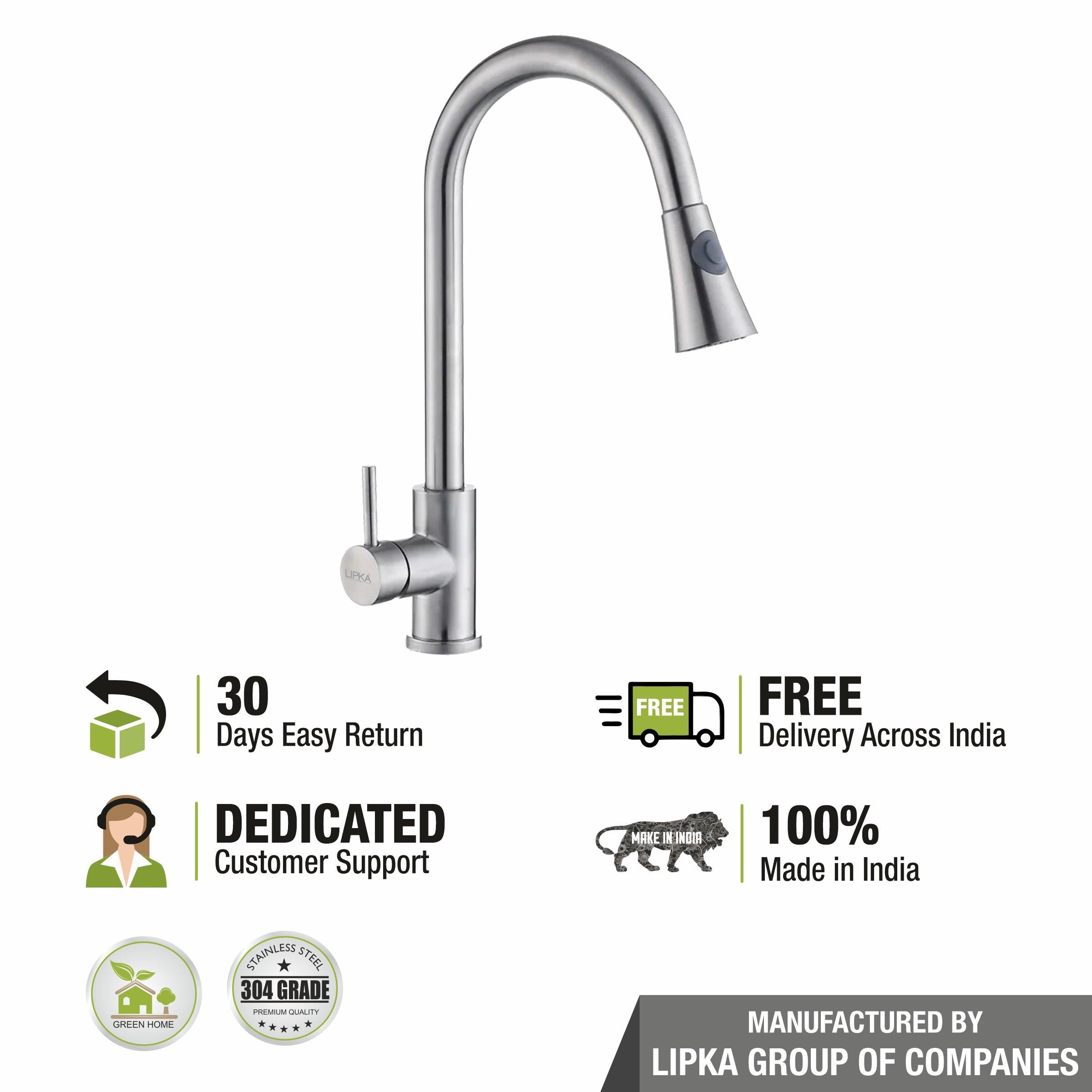 Kyron Single Lever 304-Grade Pull-out Mixer Faucet with Swivel Spout & Dual Flow (Silver) - LIPKA - Lipka Home