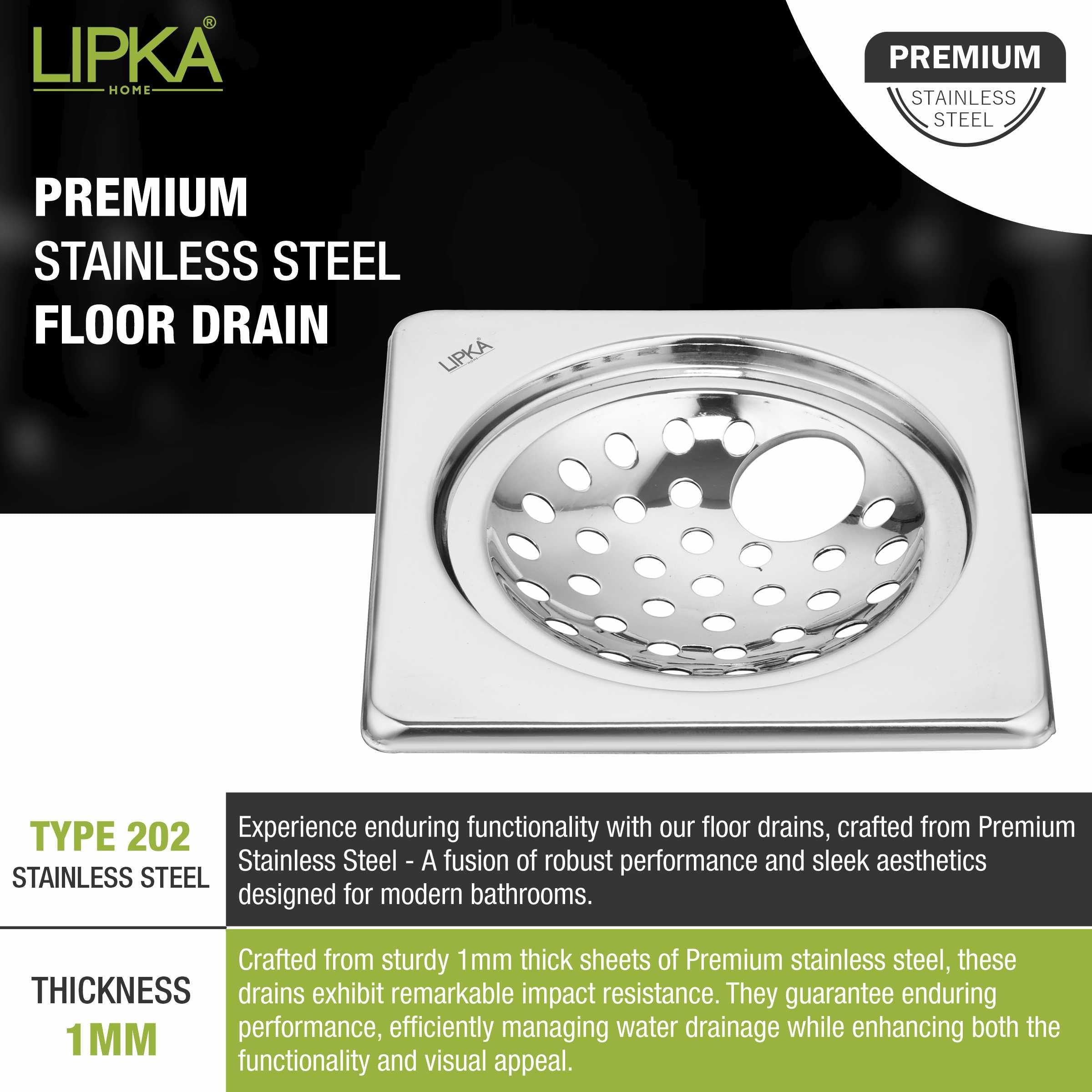 EON Square Floor Drain (6 x 6 Inches) with Hole - LIPKA - Lipka Home