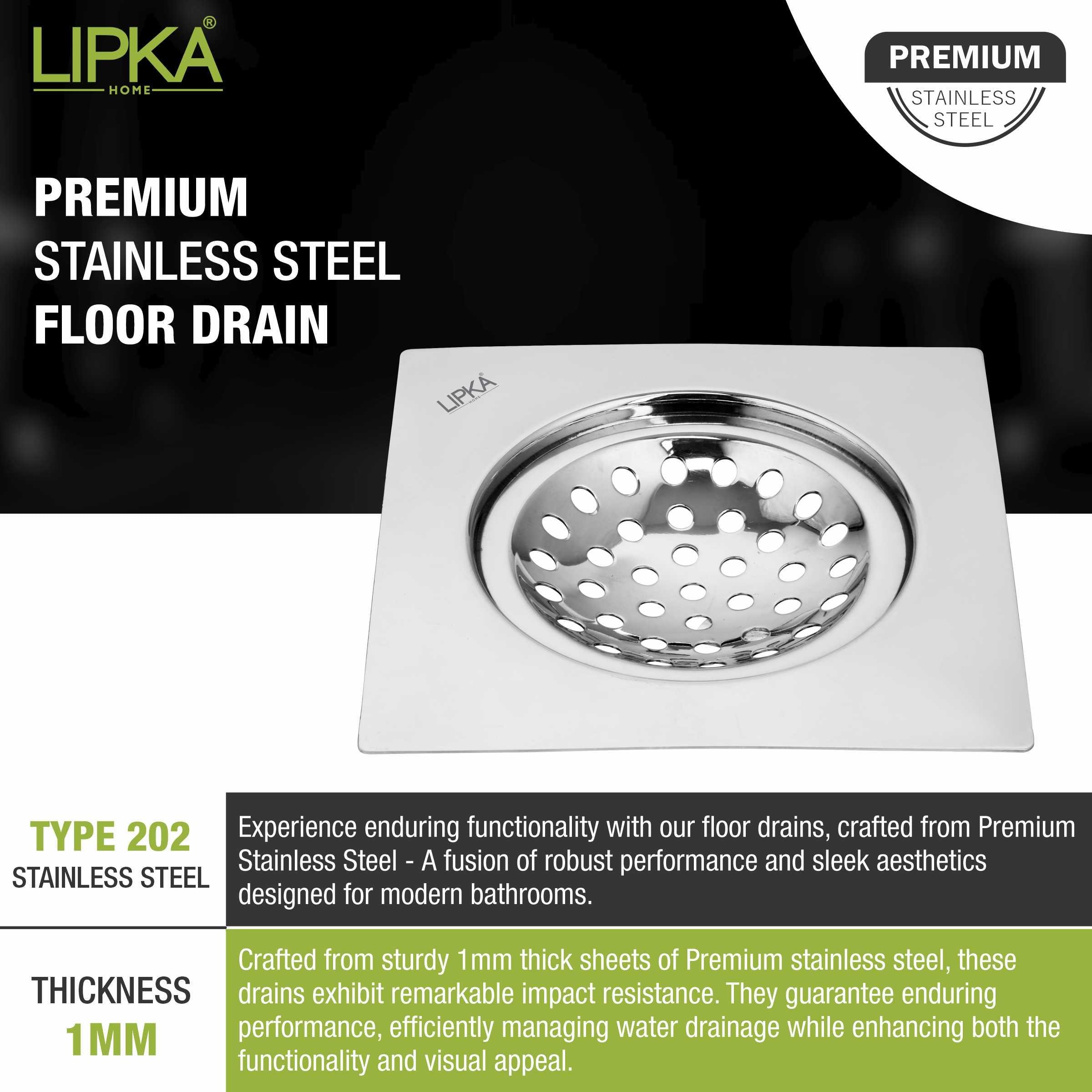 EON Square Flat Cut Floor Drain (6 x 6 Inches) - LIPKA - Lipka Home