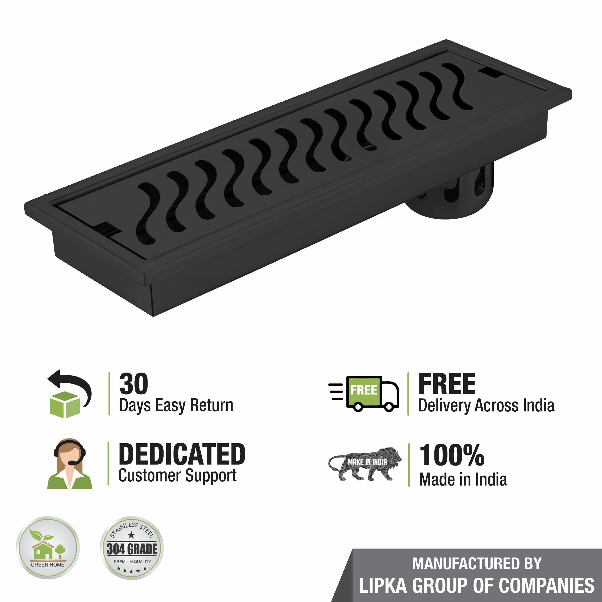 Wave Shower Drain Channel - Black (18 x 5 Inches) - LIPKA - Lipka Home