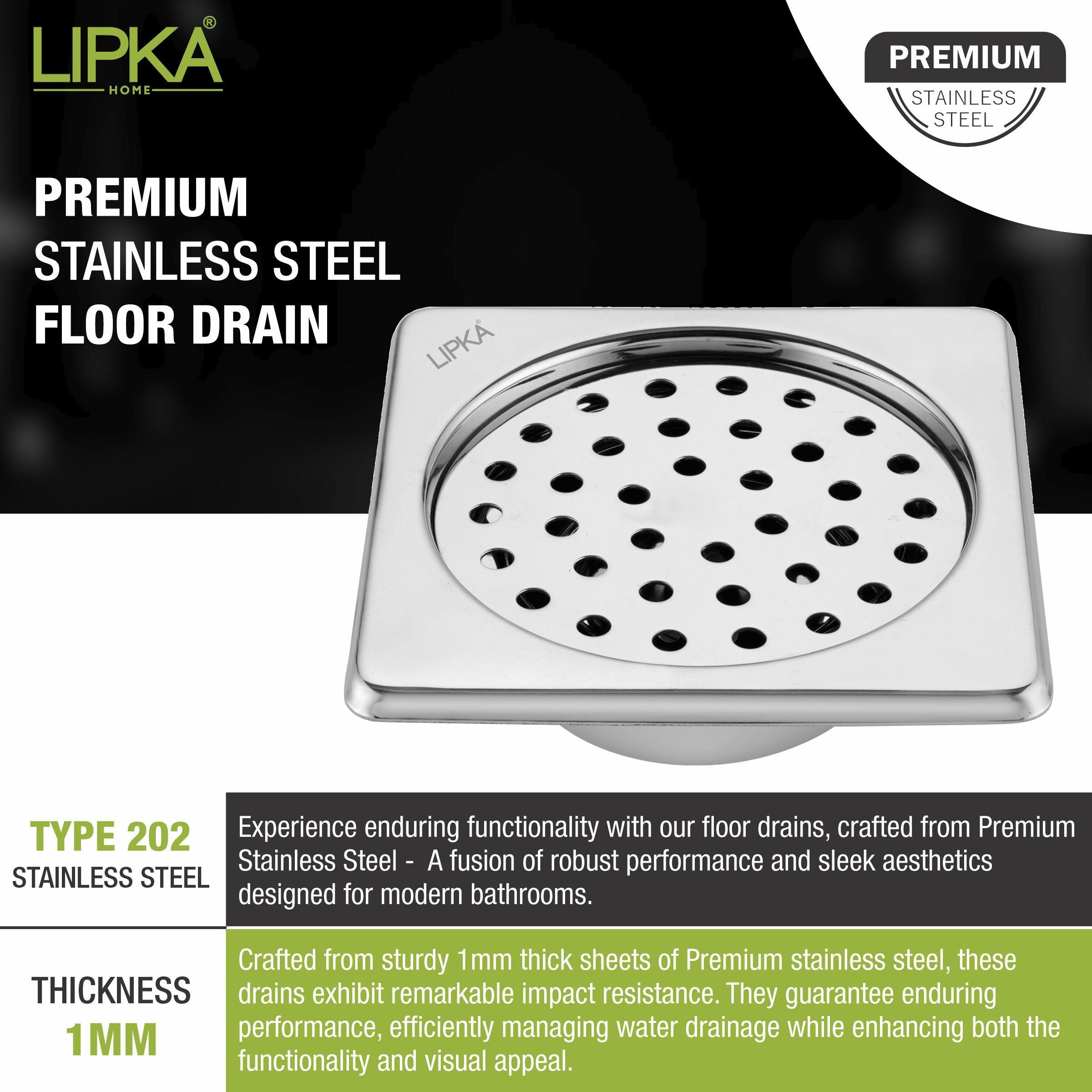 Super Sleek Square Floor Drain (6 x 6 Inches) with Cockroach Trap - LIPKA - Lipka Home