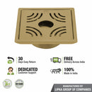 Purple Exclusive Square Floor Drain in Yellow Gold PVD Coating (6 x 6 Inches) with Hole & Cockroach Trap - LIPKA - Lipka Home