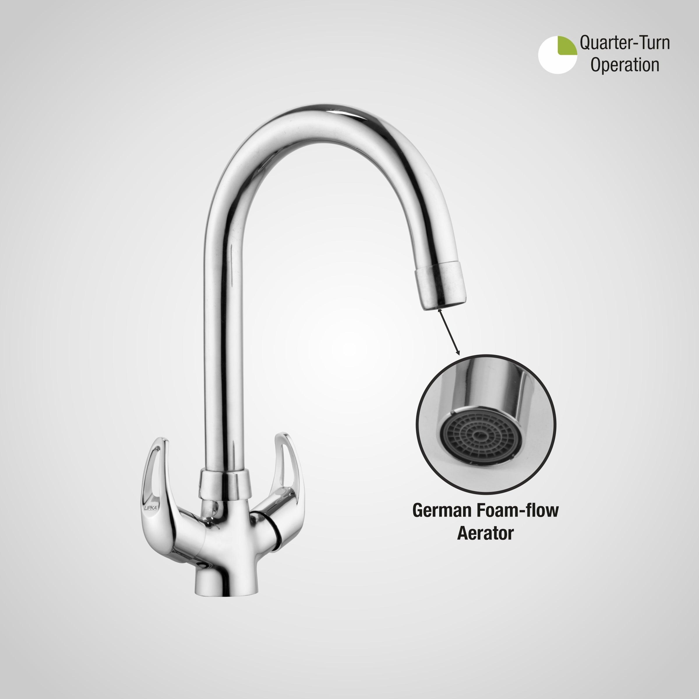 Pixel Centre Hole Basin Mixer Brass Faucet with Round Swivel Spout (15 Inches) - LIPKA - Lipka Home