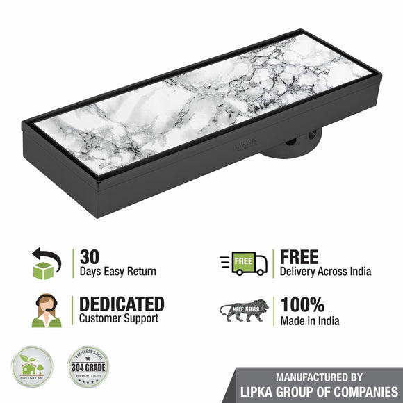Marble Insert Shower Drain Channel - Black (12 x 4 Inches) - LIPKA - Lipka Home