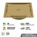 Yellow Exclusive Square Flat Cut Floor Drain in Yellow Gold PVD Coating (5 x 5 Inches) with Cockroach Trap - LIPKA - Lipka Home