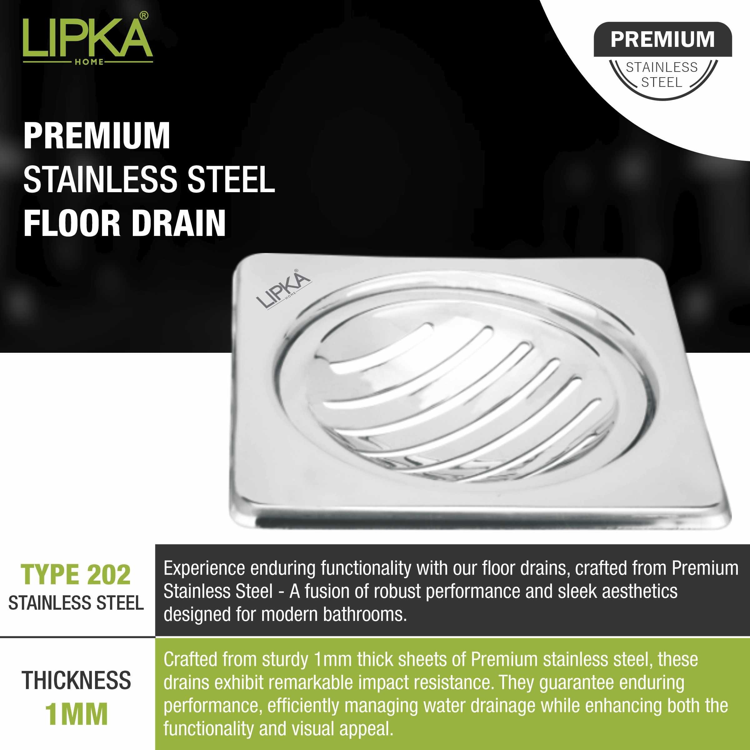 Eon Square Floor Drain with Classic Jali (6 x 6 Inches) - LIPKA - Lipka Home