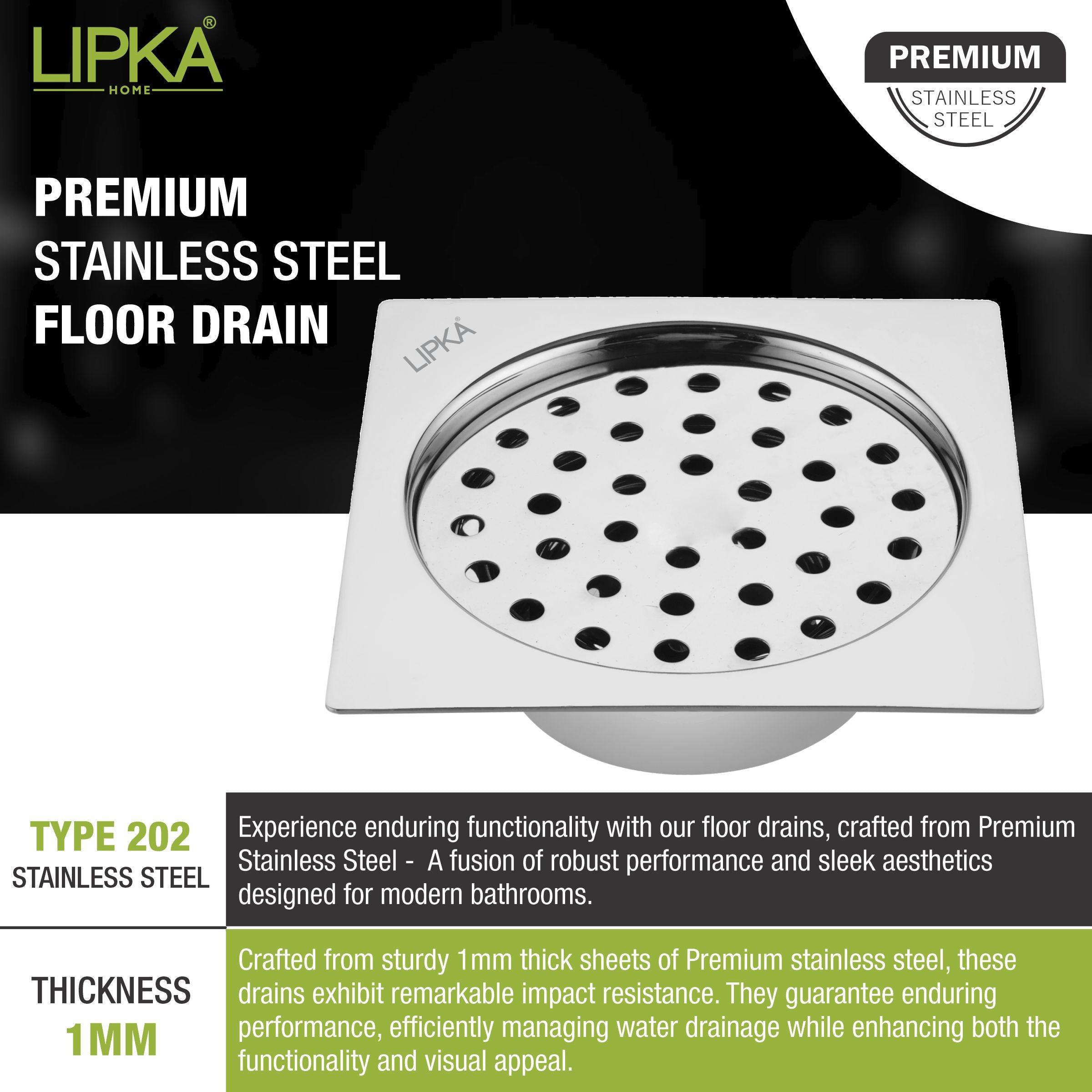 Super Sleek Square Flat Cut Floor Drain (6 x 6 Inches) with Cockroach Trap - LIPKA - Lipka Home