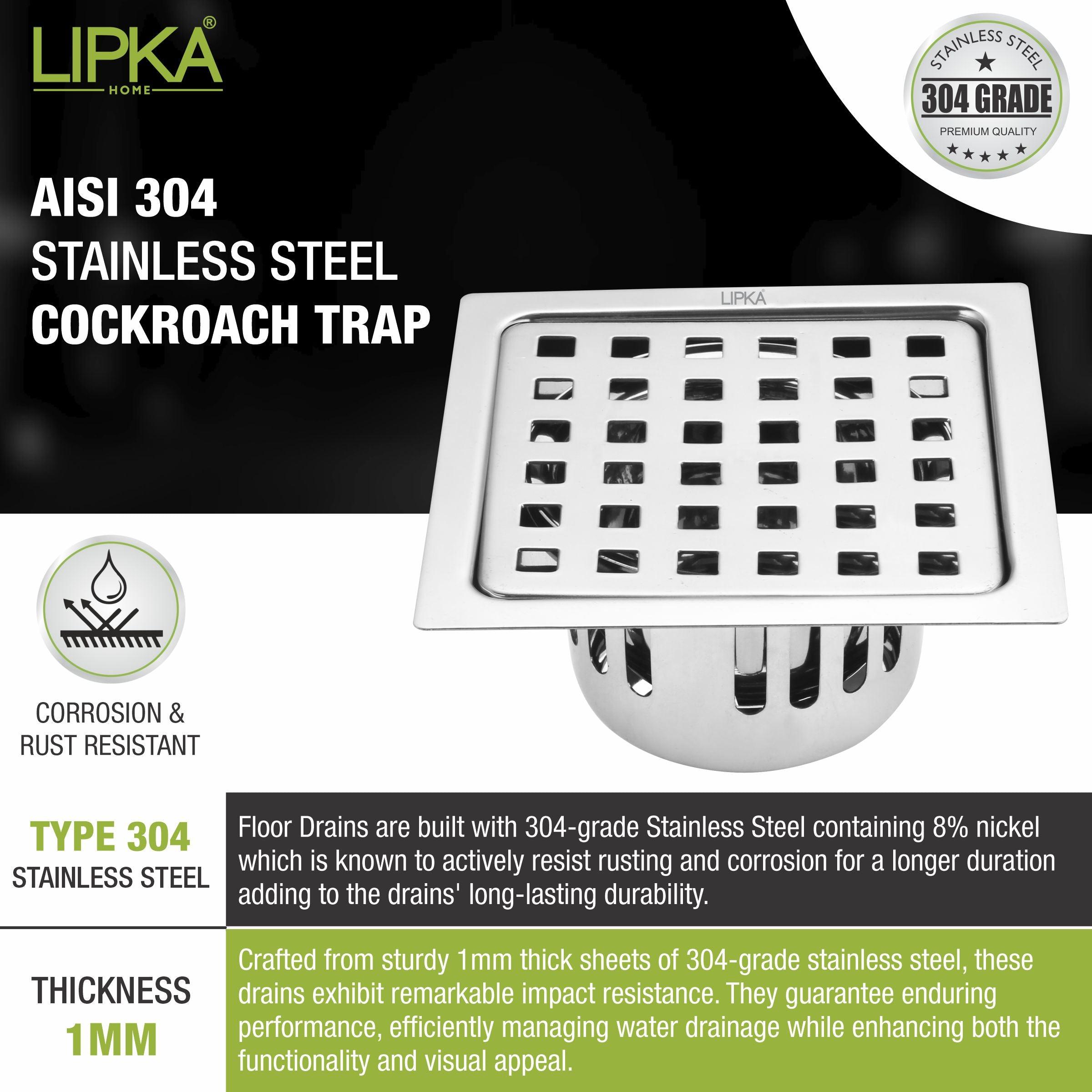 Agni Square Floor Drain (5 x 5 Inches) with Cockroach Trap - LIPKA - Lipka Home