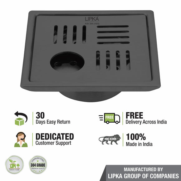 Pink Exclusive Square Floor Drain in Black PVD Coating (5 x 5 Inches) with Hole & Cockroach Trap - LIPKA - Lipka Home