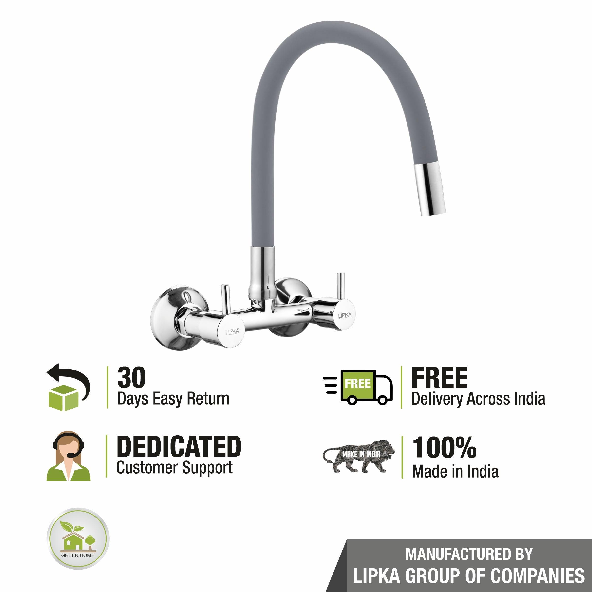 Kyron Sink Mixer Brass Faucet with Flexible Silicone Spout (Grey) - LIPKA - Lipka Home