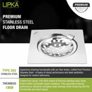 Eon Square Flat Cut Floor Drain with Hinge (6 x 6 Inches) - LIPKA - Lipka Home