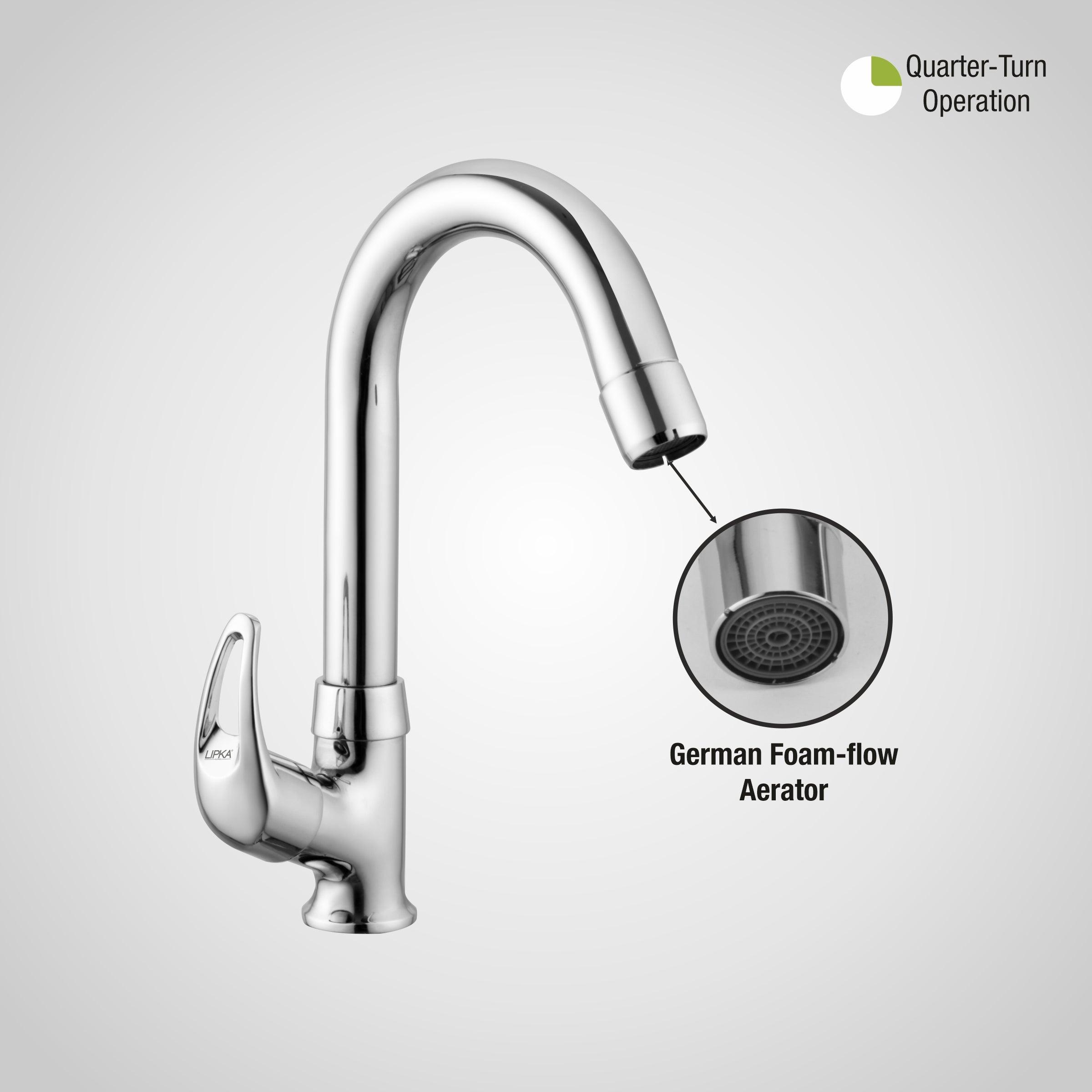 Pixel Swan Neck Brass Faucet with Round Swivel Spout (12 Inches) - LIPKA - Lipka Home