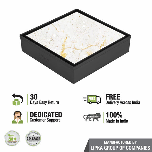Marble Insert Square Floor Drain - Black (4 x 4 Inches) - LIPKA - Lipka Home