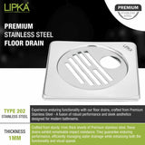 Eon Square Floor Drain with Golden Classic Jali and Hole (5 x 5 Inches) - LIPKA