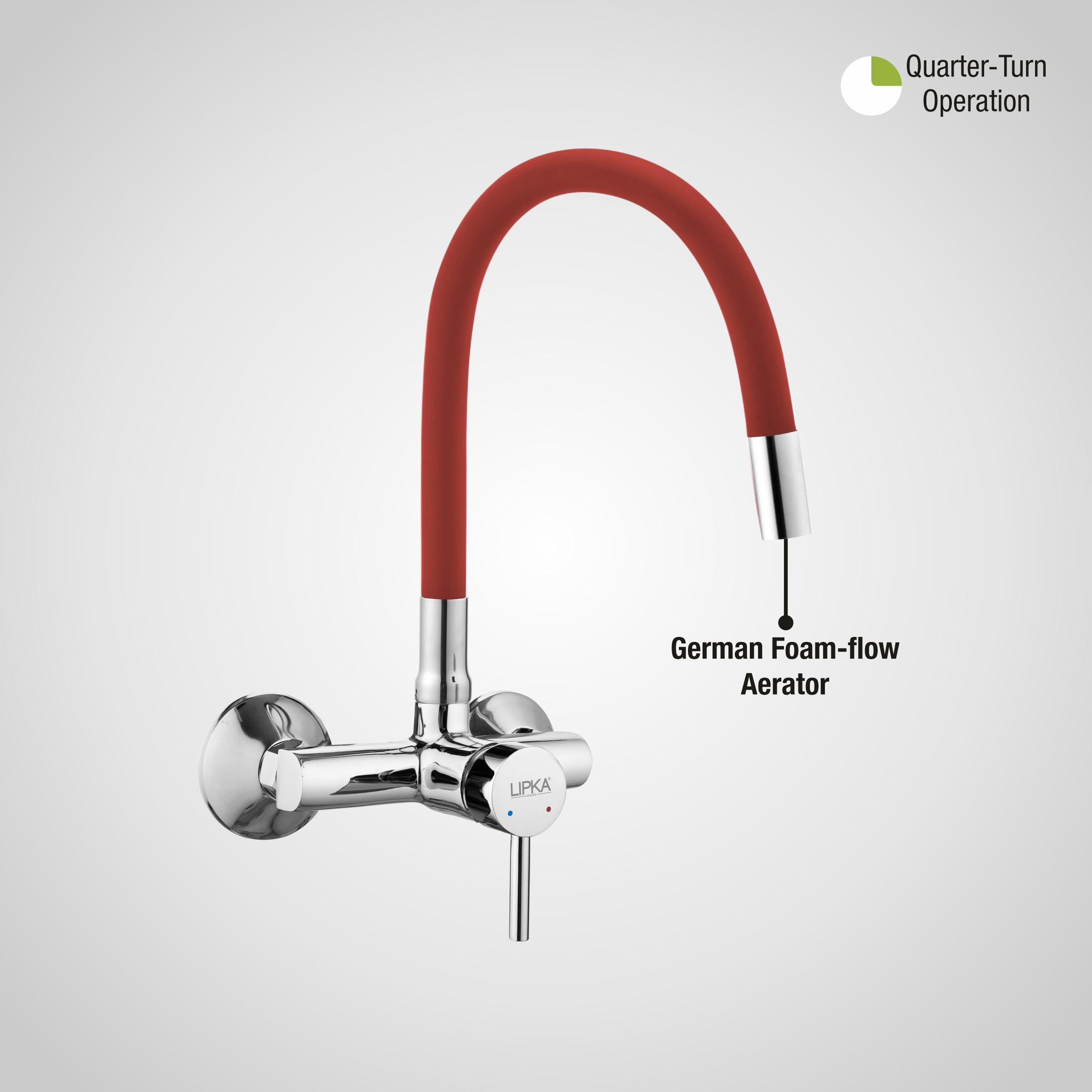 Kyron Single Lever Sink Mixer with Red Flexible Silicone Spout (20 Inches) - LIPKA - Lipka Home