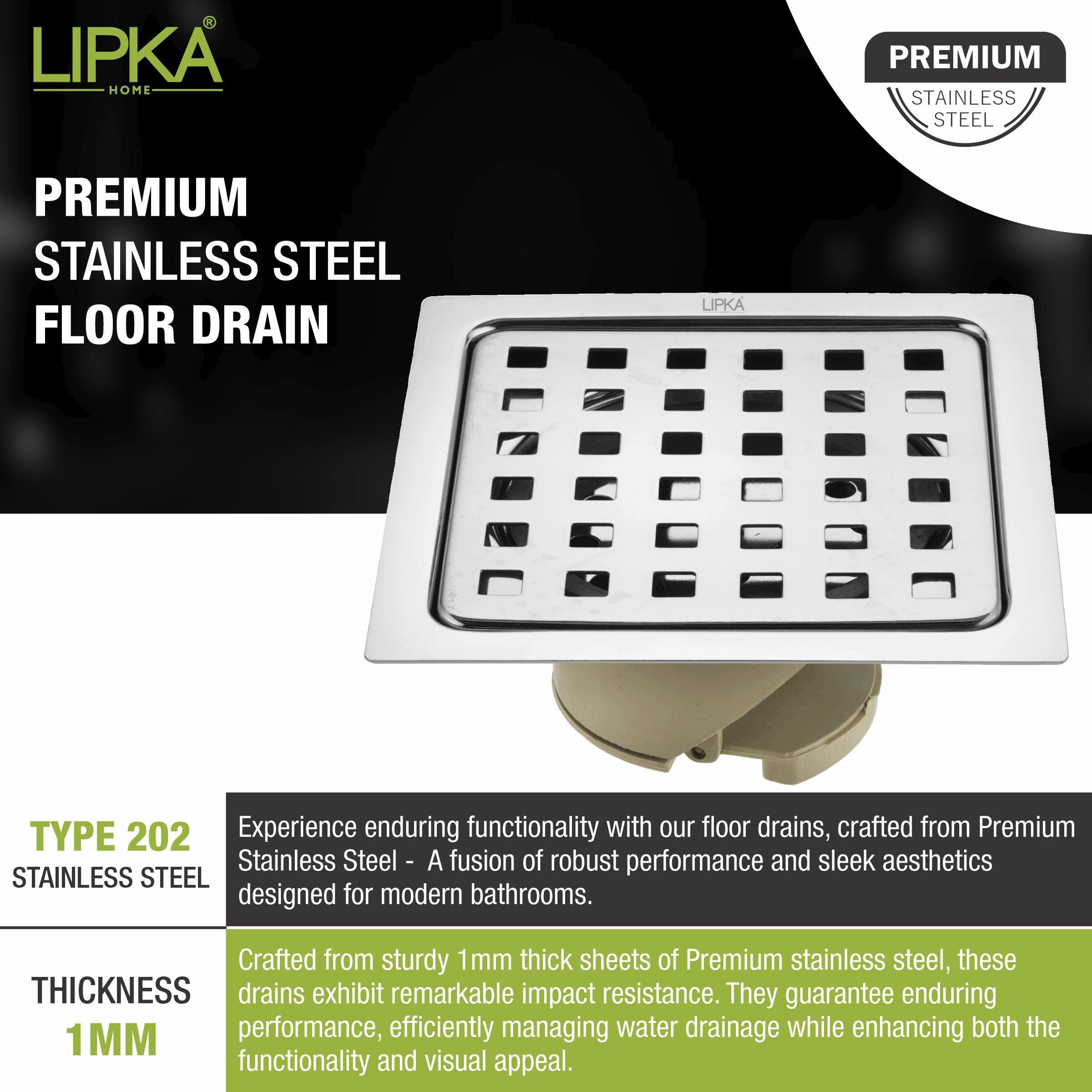 Square Jal Floor Drain (6 x 6 Inches) with Wide PVC Cockroach Trap - LIPKA - Lipka Home