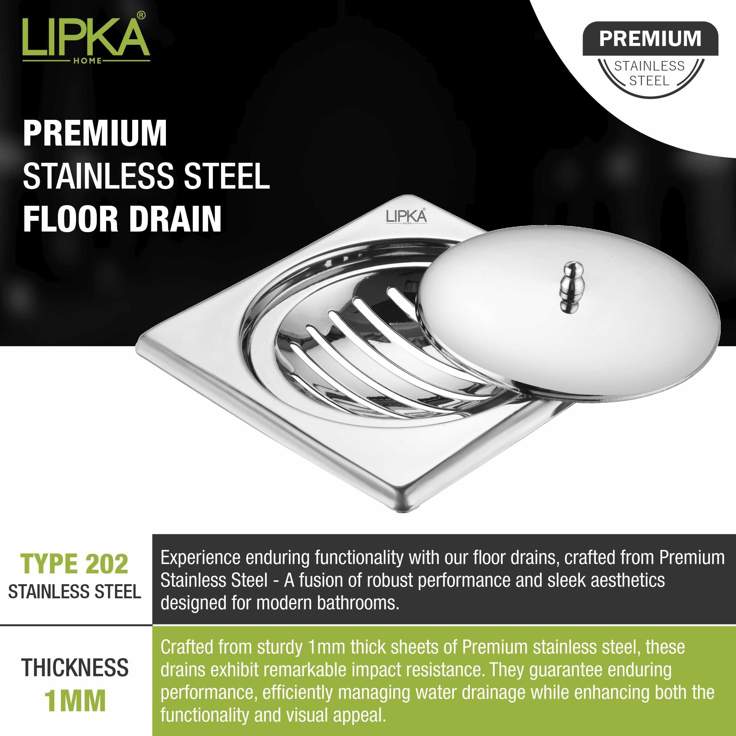 Saturn Square Floor Drain with Classic Jali (5 x 5 Inches) - LIPKA - Lipka Home