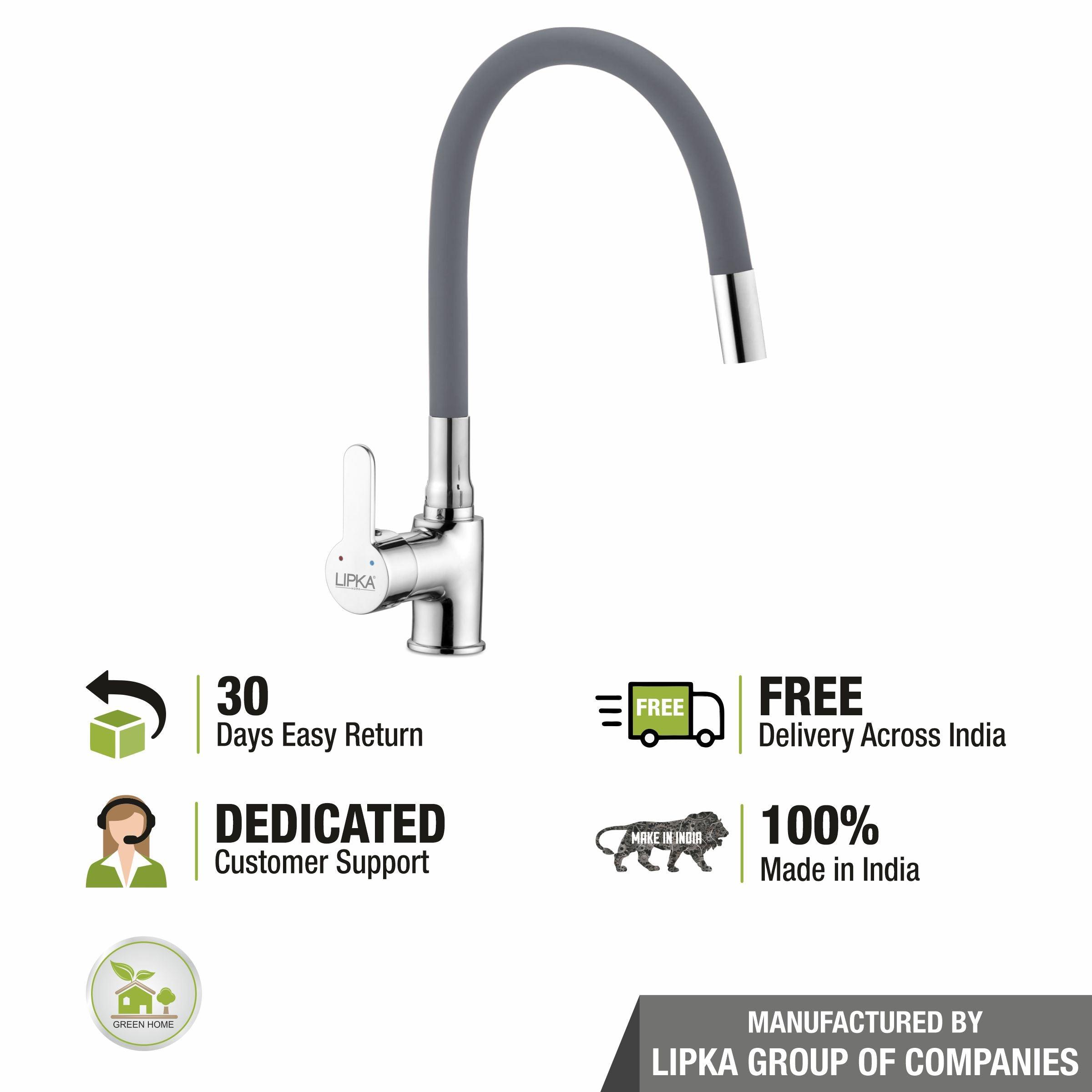 Fusion Single Lever Table Mount Sink Mixer Brass Faucet with Flexible Silicone Spout (Grey) - LIPKA - Lipka Home