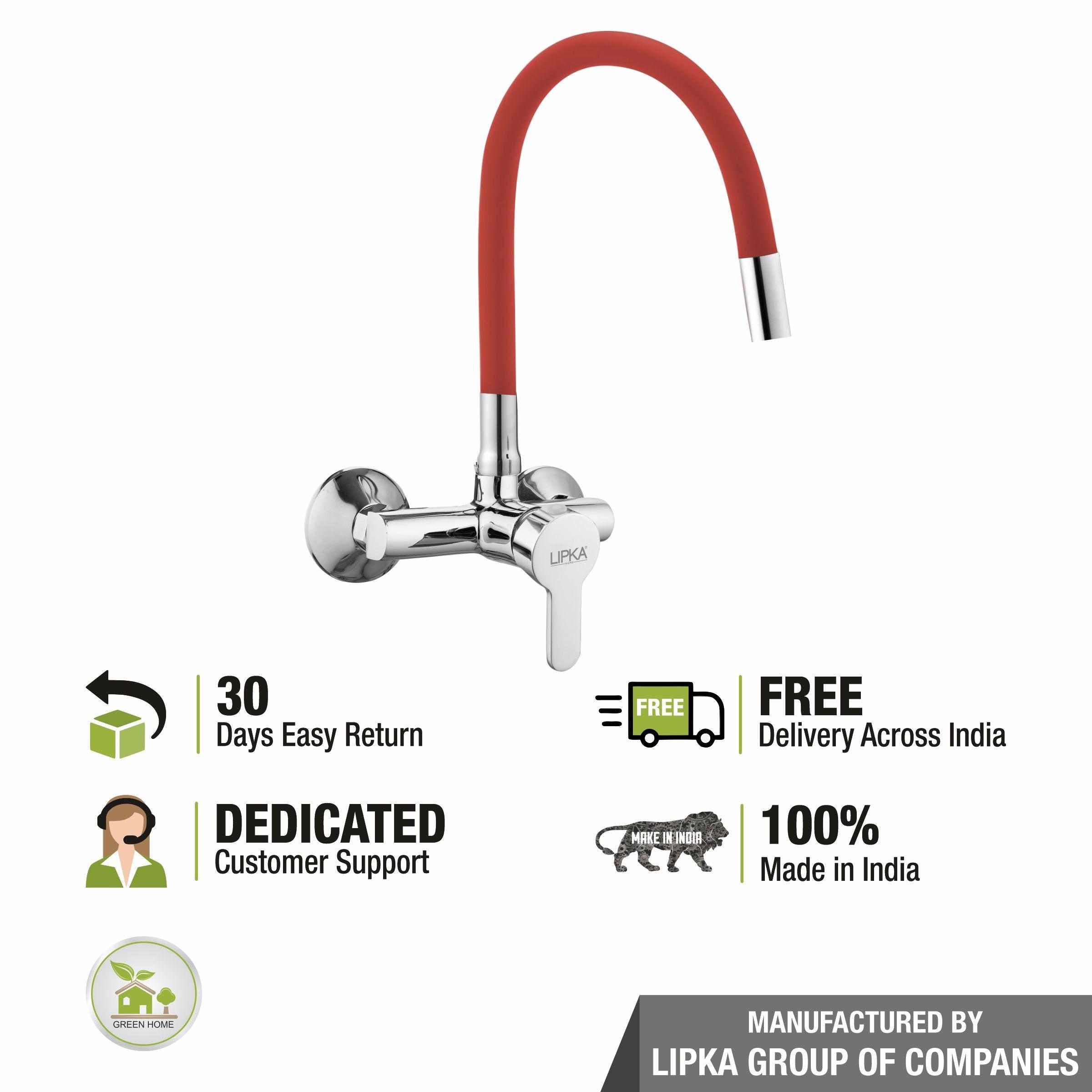 Fusion Single Lever Sink Mixer with Red Flexible Silicone Spout (20 Inches) - LIPKA - Lipka Home