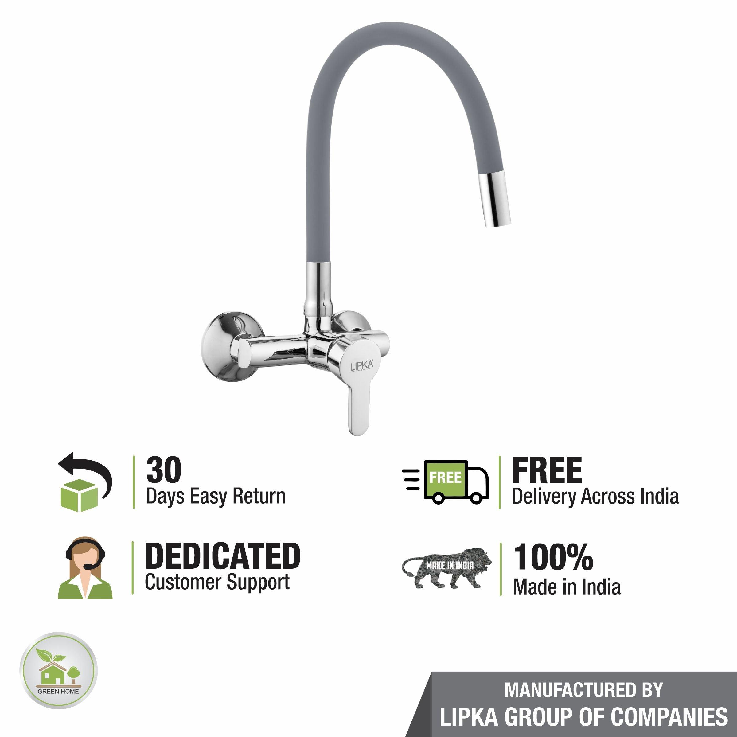 Virgo Single Lever Sink Mixer with Grey Flexible Silicone Spout (20 Inches) - LIPKA - Lipka Home
