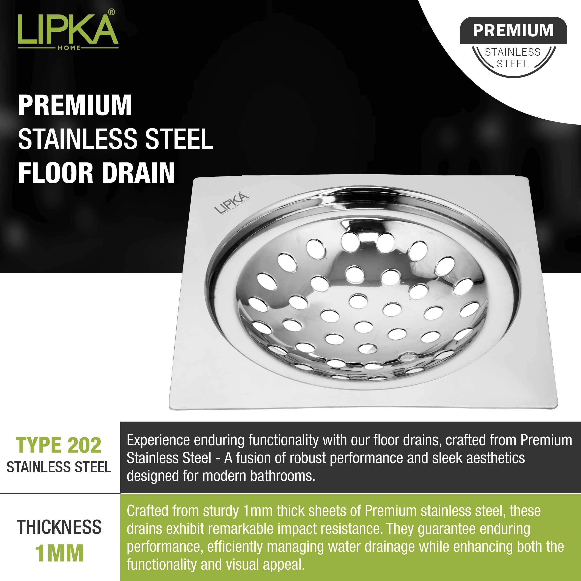 EON Square Flat Cut Floor Drain (5 x 5 Inches) - LIPKA - Lipka Home