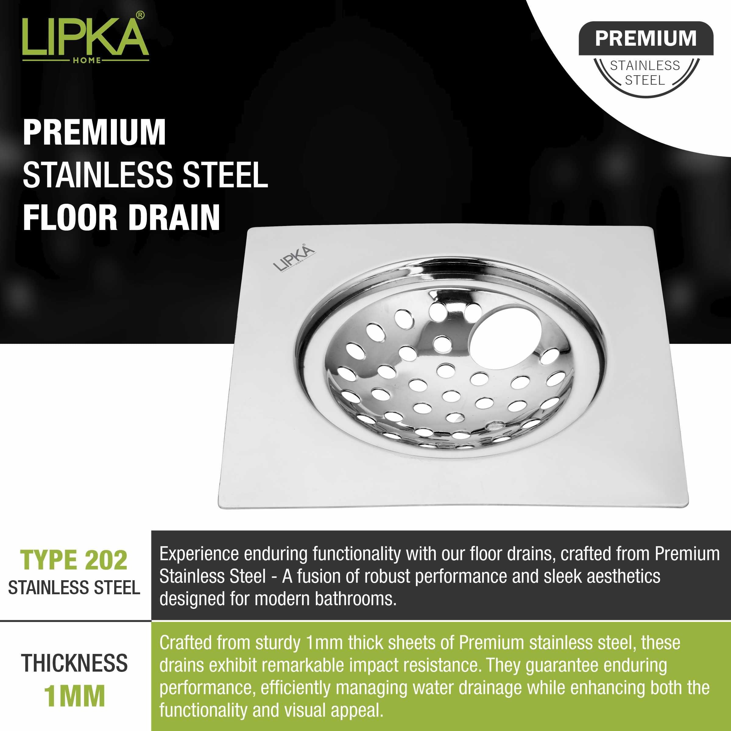 EON Square Flat Cut Floor Drain (6 x 6 Inches) with Hole - LIPKA - Lipka Home