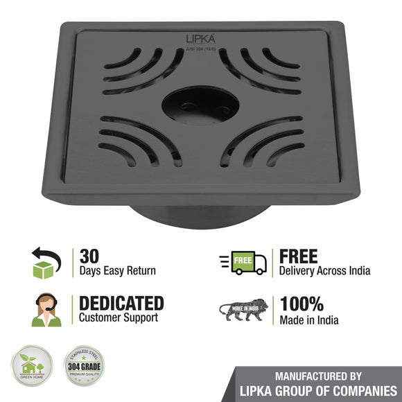 Purple Exclusive Square Floor Drain in Black PVD Coating (6 x 6 Inches) with Hole & Cockroach Trap - LIPKA - Lipka Home